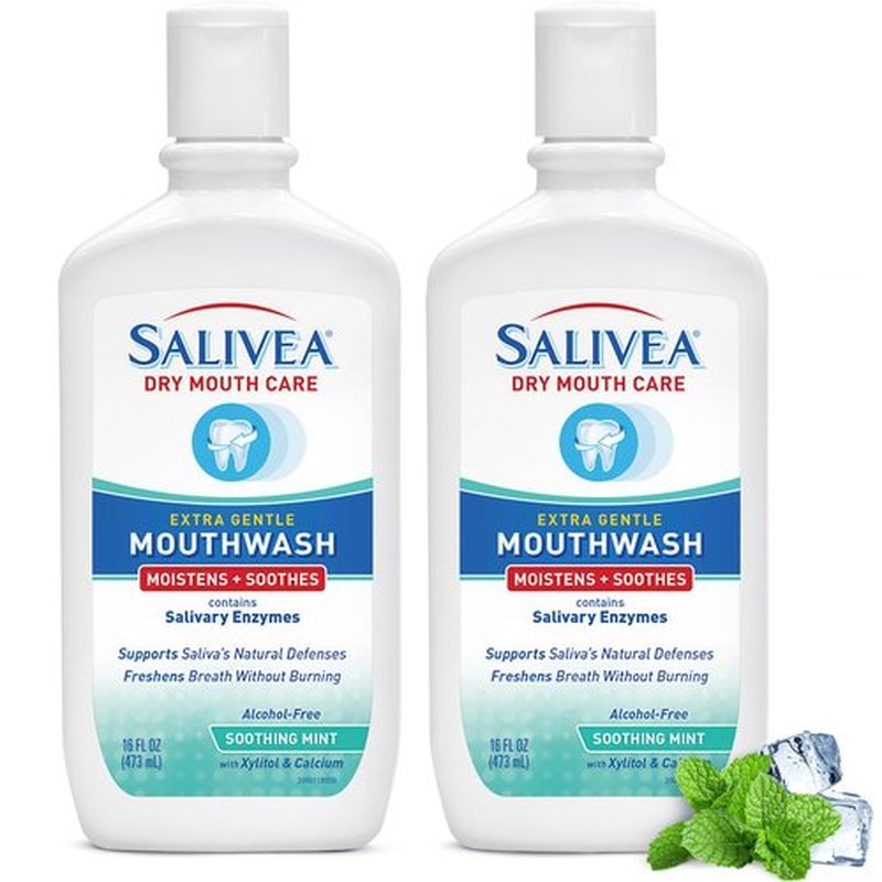 SALIVEA Dry Mouth Mouthwash - Soothing Mint Mouthwash with Natural Salivary Enzymes - Gentle Mouthwash to Aid Dry Mouth Care - Breath Freshener & Dry Mouth Care - Mint Flavor (2 Pack)