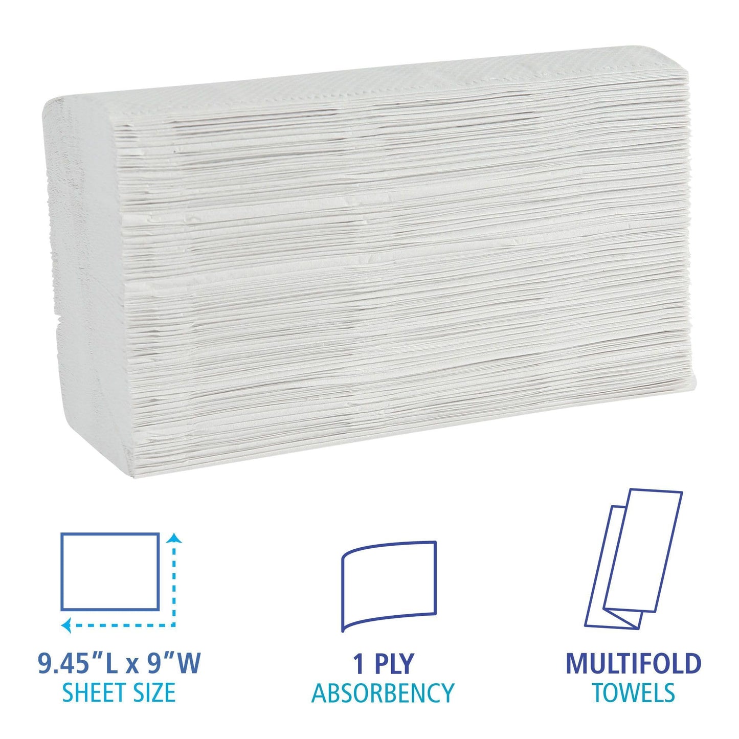 Boardwalk Multifold Disposable Bathroom Paper Hand Towels, 1-Ply, 9 x 9.45, 250 Towels/Pack, 16 Packs/Carton, White