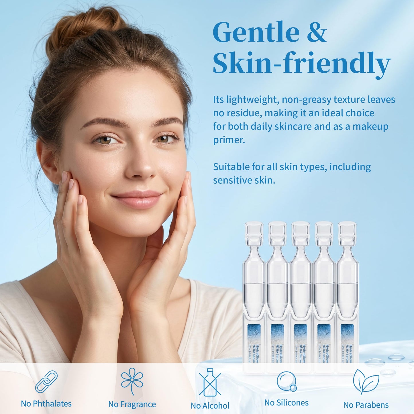 3% Hyaluronic Acid Serum for Face with 7D Multi-Layer Hydration, Ultra Hydrating Face Serum Anti-Aging Facial Moisturizer for Dry & Sensitive Skin Pre-Makeup Skincare Single-Use Vials 1.2ml x 30pcs