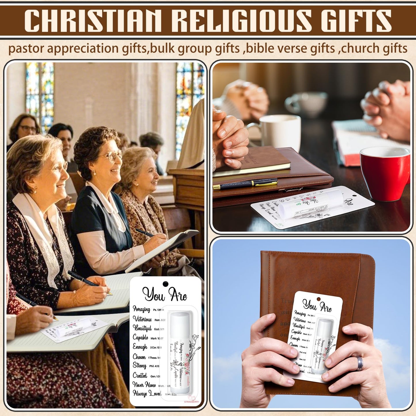 Sacubee 50 Pack Christian Gifts Bulk for Women Men Religious Lip Balms Bulk Church Party Favors Christmas Party Gifts Stocking Stuffers Bible Verse Study Supplies for Employee Staff Coworker