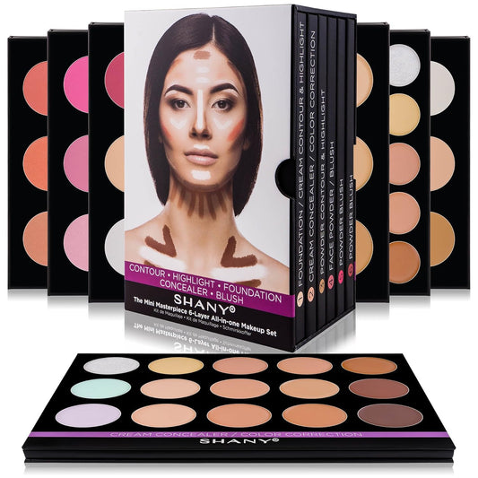 SHANY The Mini Masterpiece 6 Layers Makeup Foundation, Concealer, Camouflage, Contour, Blush and Face Cosmetics Sets - 6 Make up Kits Palettes