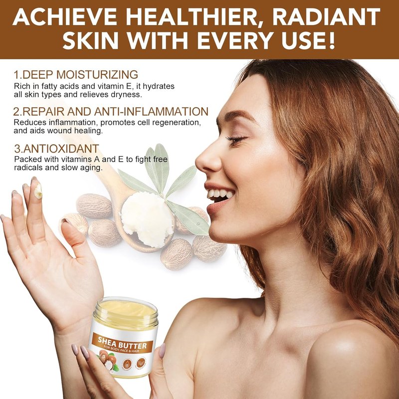Raw Shea Butter - Pure Natural Moisturizer for Face & Body | Long-Lasting Hydration, 7.8 oz