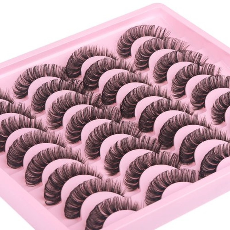 JIMIRE Russian Strip Faux Mink Lashes Cat Eye Crossed Fluffy 3D Curly False Eyelashes Thin Light Volume Soft Fake Lashes 16 Pairs Pack
