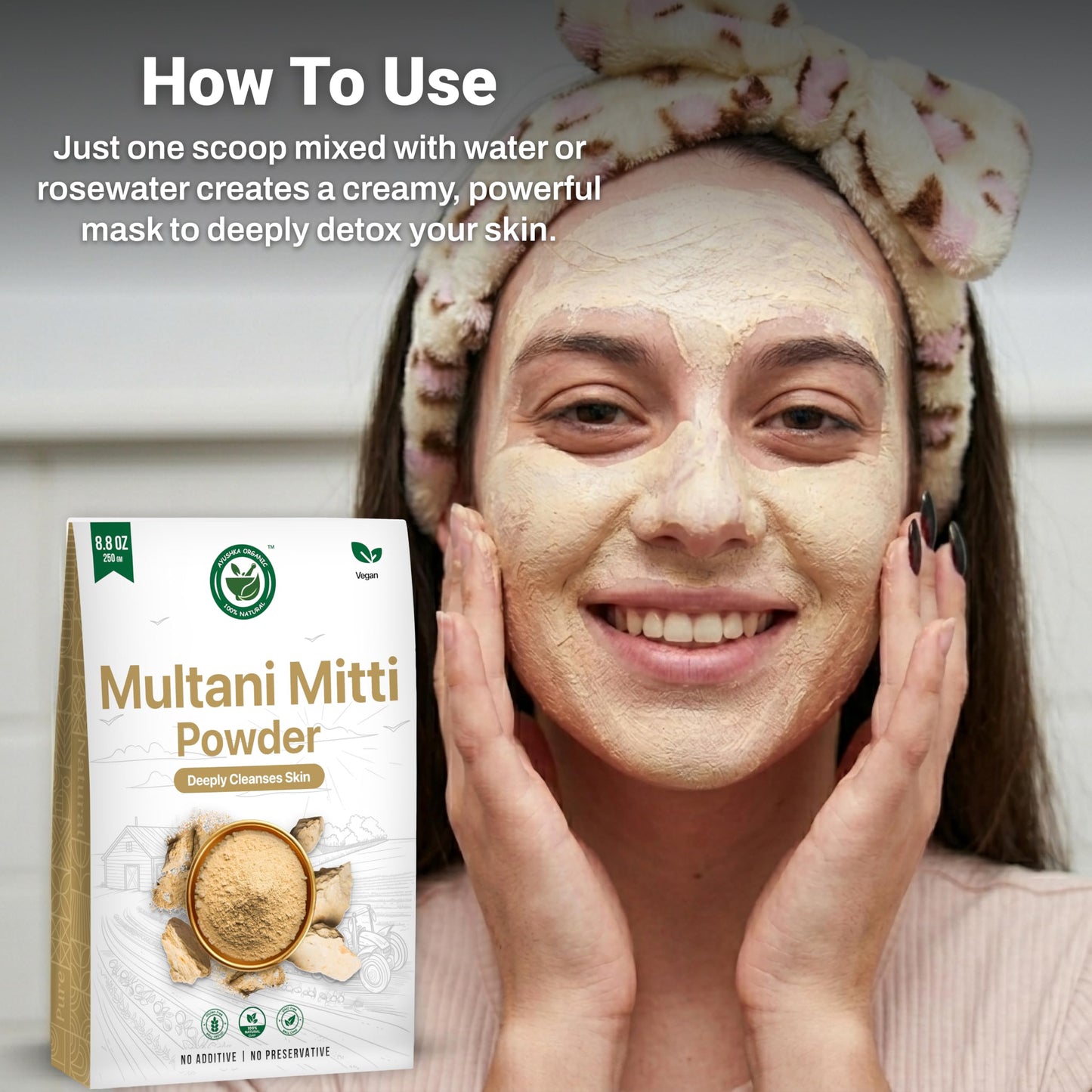 Multani Mitti Powder | Indian Healing Clay | 100% Pure Fullers Earth Powder for Natural Skin Tightening Face Mask | Deep Pores Cleansing | Bentonite Clay | Tan Removal Face Pack(8.8oz/250gm)