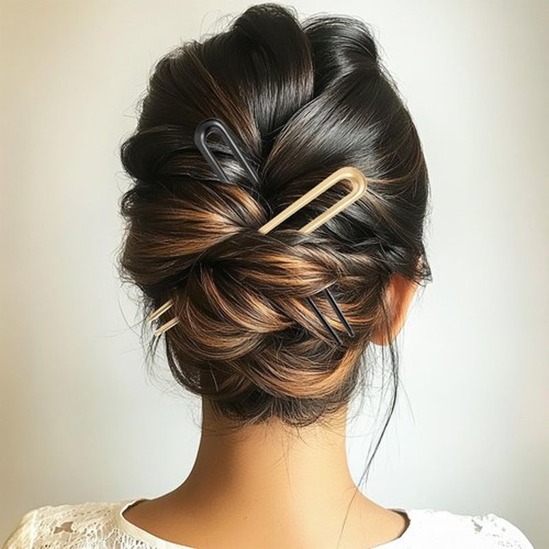 3PCS U-Shaped Large 5.9 Inch Metal Hair Pins, French 2 Prong Bun Hair Sticks, Simple U Shaped Metal Hair Pins, Vintage Gold and Silver Hair Pins for Women and Girls (Black, Gold, Silver)