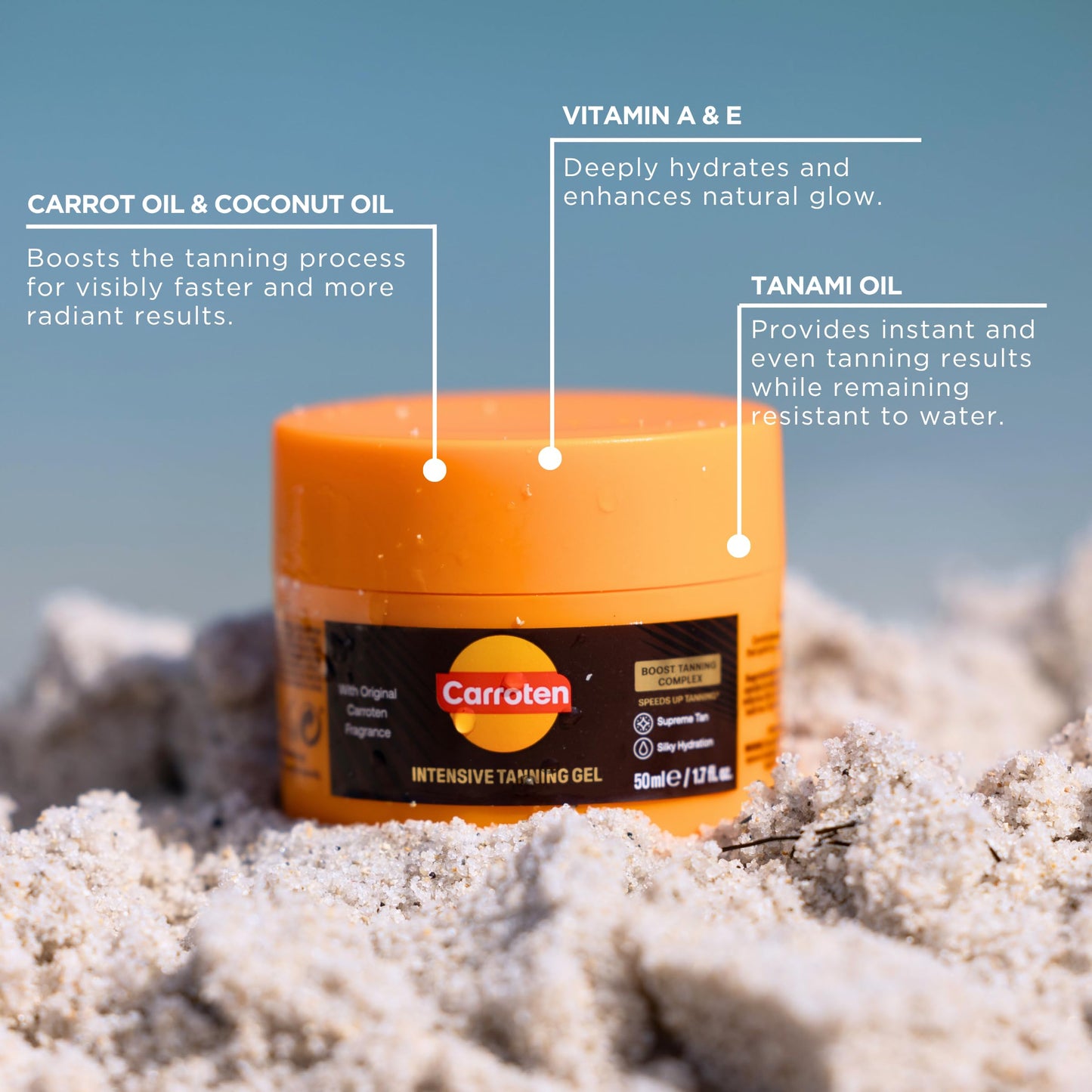 Carroten Mini Intensive + Gold Shimmer Tanning Gels | Travel Size Tan Accelerator & Body Bronzer | Non-Greasy, Water-Resistant | Carrot & Coconut Oil | Vitamin A&E For Hydration |1.7 Oz 2 Pack+Spatula