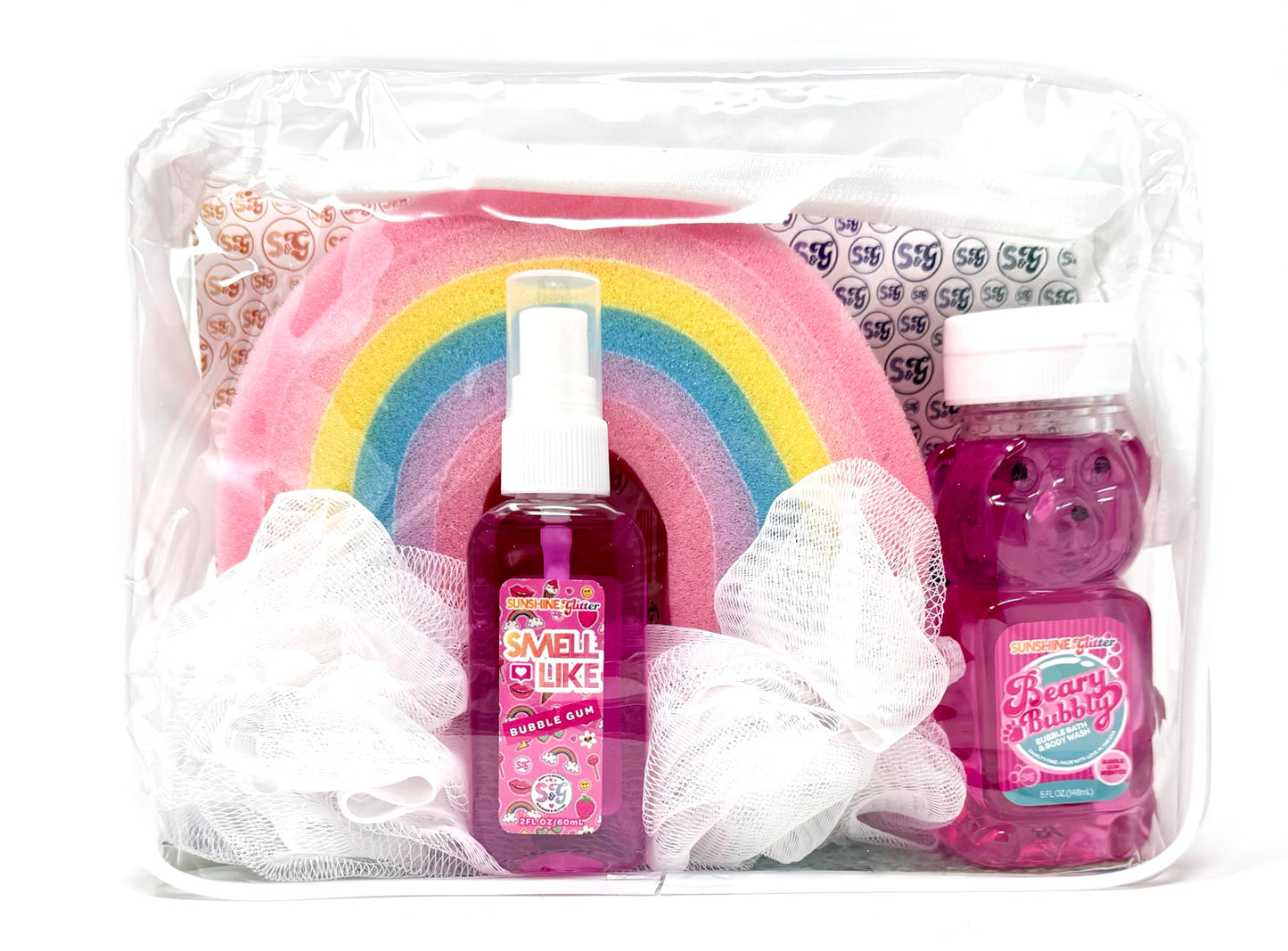 Sunshine & Glitter - Beary Bubbly Bath Kit -Bubble Gum Scented Bath Set, Made in The USA, Vegan, Cruelty Free for Girls and Kids, 5 Oz