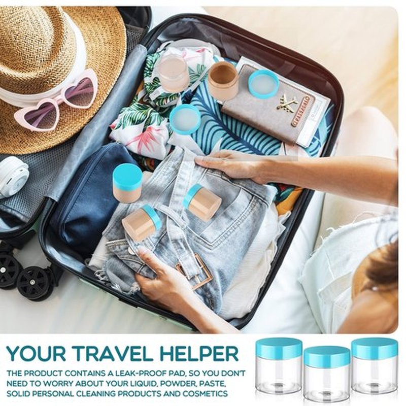 6 Pack Clear Container with Lids Small Plastic Pot Jars Wide Mouth Round Leak Proof Plastic Container Jars with Lid for Travel Storage, Eye Shadow, Nails, Paint, Jewelry (2 oz, Blue)