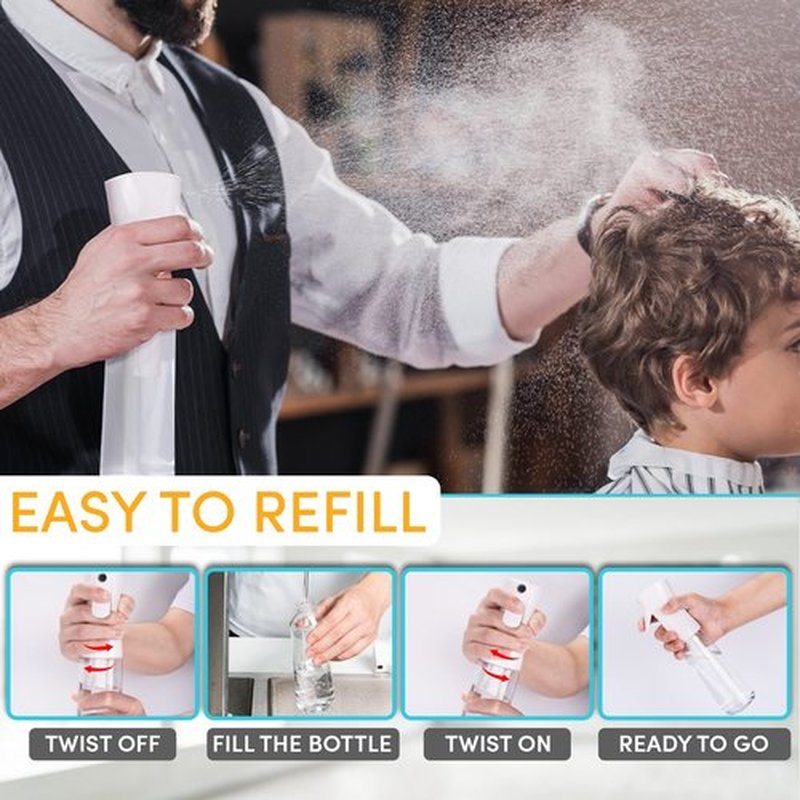 Hula Home Spray Bottle for Hair (10.1oz/300ml) - Powered by Flairosol® Spray Technology - Continuous Ultra Fine Mist Sprayer – For Hairstyling, Cleaning, Salons, Plants, Essential Oil & More - White
