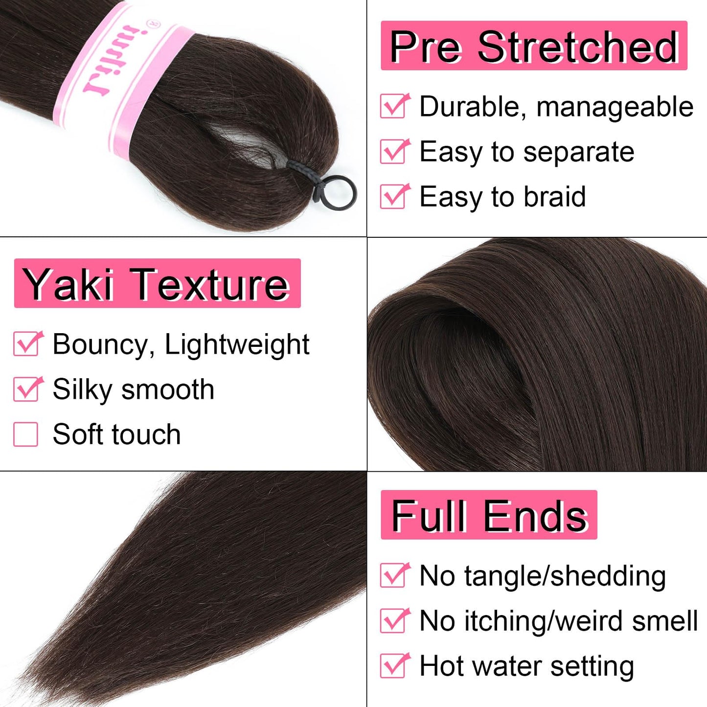 4 Braiding Hair Pre Stretched 26 Inch 2 Packs Pre-stretched Braiding Hair Extensions for Braids 4 Braiding Hair Color Yaki Texture Hot Water Set Synthetic Bundles(#4, 2 Packs, 26 Inch)