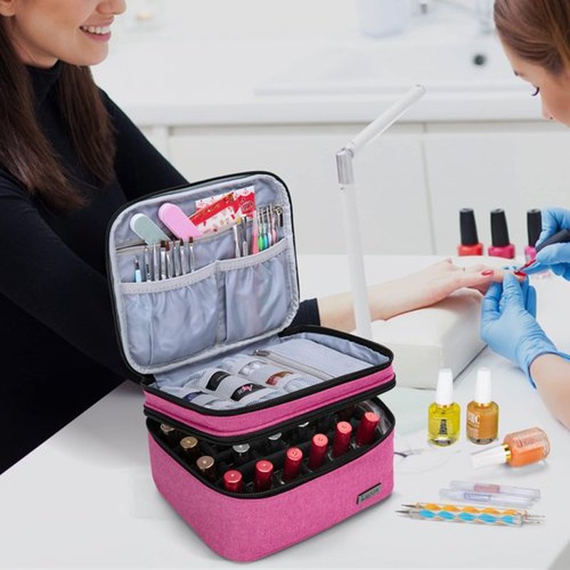 LUXJA Nail Polish Carrying Case - Holds 20 Bottles (15ml - 0.5 fl.oz), Portable Organizer Bag for Nail Polish and Manicure Set, Pink