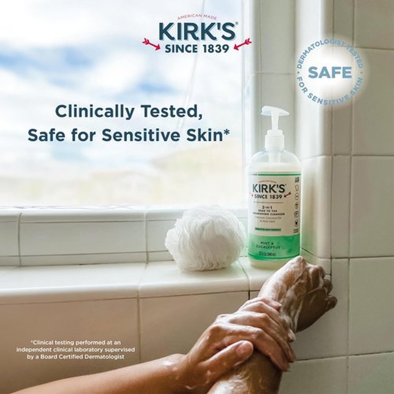 Kirk's 3-in-1 Liquid Soap Head-to-Toe Shampoo, Face Soap & Body Wash for Men, Women & Children | Mint & Eucalyptus Scent | 32 Fl Oz. - 2 Pack