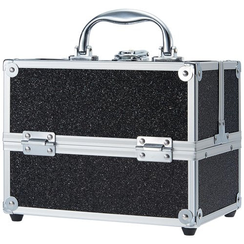 FRENESSA Makeup Organizer Case Portable Train Case Cosmetic Box 4 Trays Makeup Storage Case with Lockable for Women Makeup Artist, Makeup Tools, Nail Kits Makeup Travel Case Black