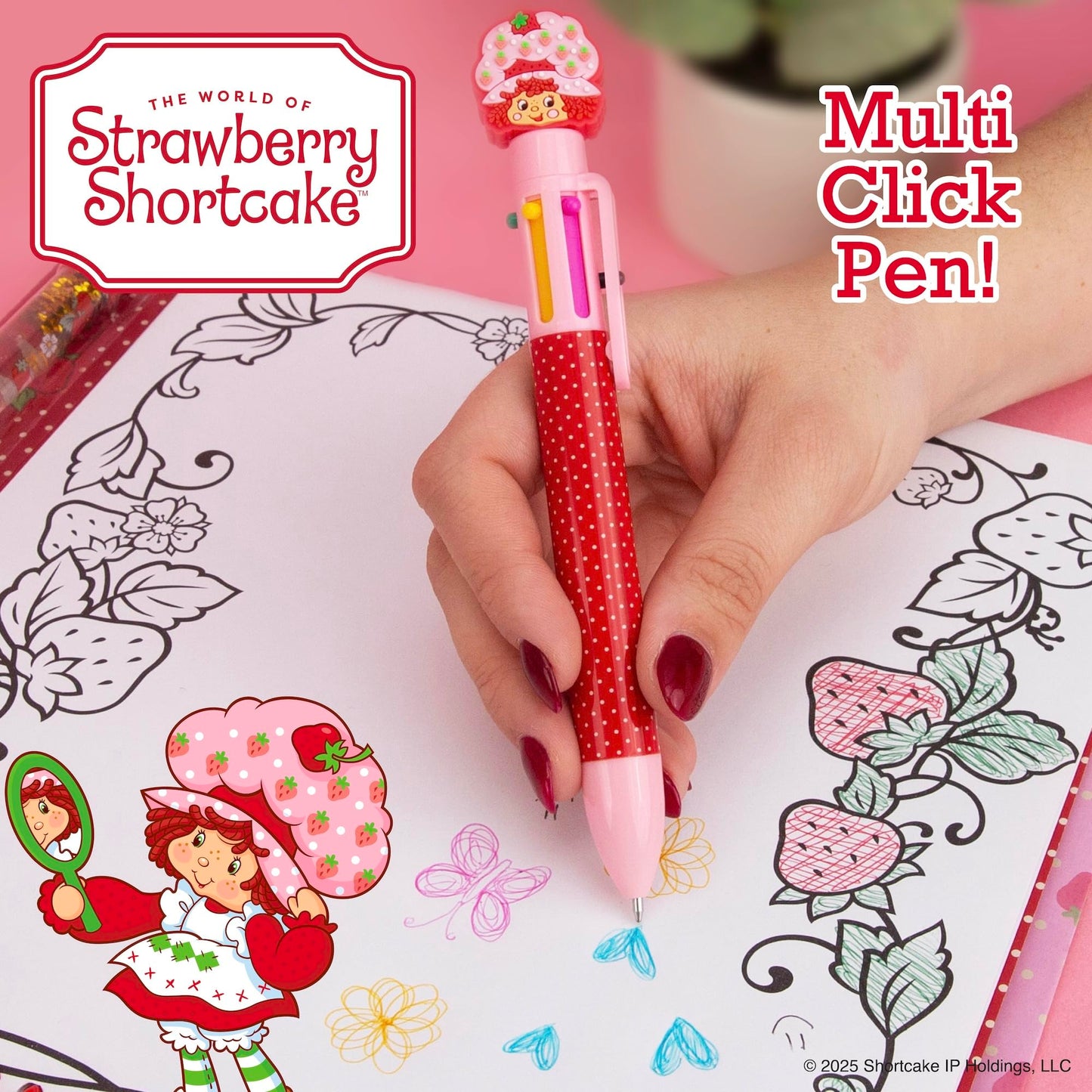 Strawberry Shortcake™ Multi-Click Pen, 6-Color Retractable Ballpoint with Strawberry Shortcake Topper – Cute Stationery Gift for Kids Ages 6 and Up