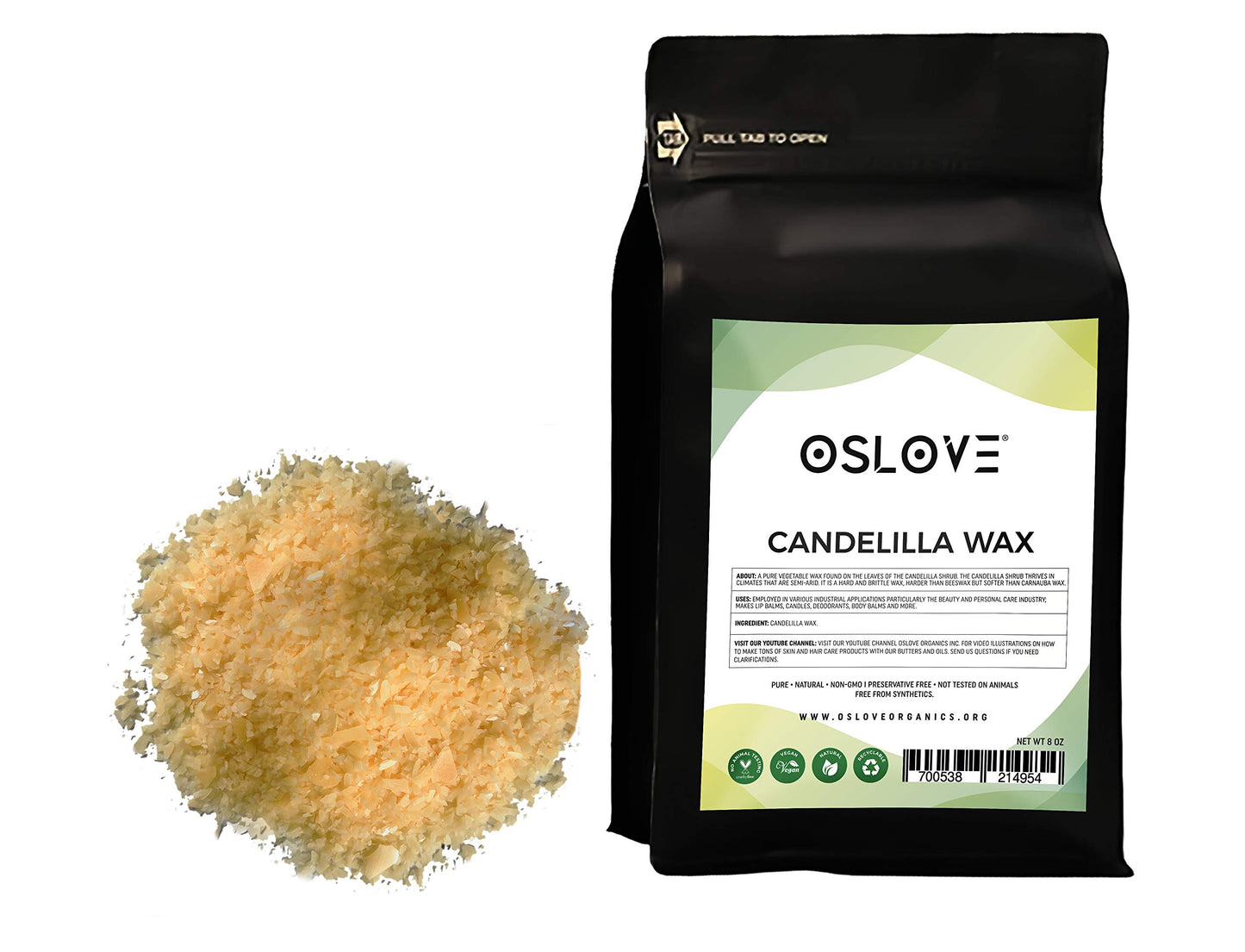 Oslove Organics Pure Candelilla Wax/Pellets- Obtained from Candelilla shrub | Great Substitute for Beeswax, Vegan Hard Wax for soap making, body butters, salves & lotions-8 oz