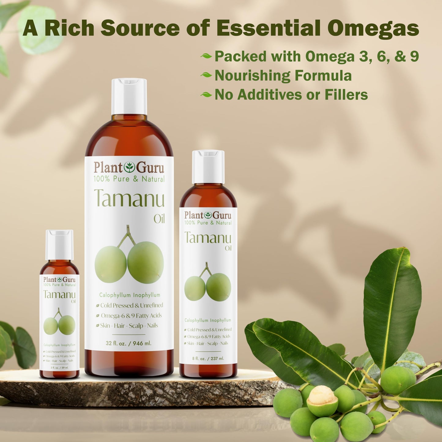 Plant Guru Tamanu Oil 8 fl. oz. – Cold‑Pressed 100% Pure & Natural Unrefined Carrier Oil for Skin, Face, Body & Hair Moisturizer. Ideal for DIY Creams, Lotions, Soaps & Lip Balms.