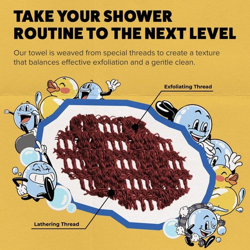 GOSHI Exfoliating Shower Towel - Rip-Resistant Exfoliating Washcloth for All Skin Types - Brick Red - Made in Japan