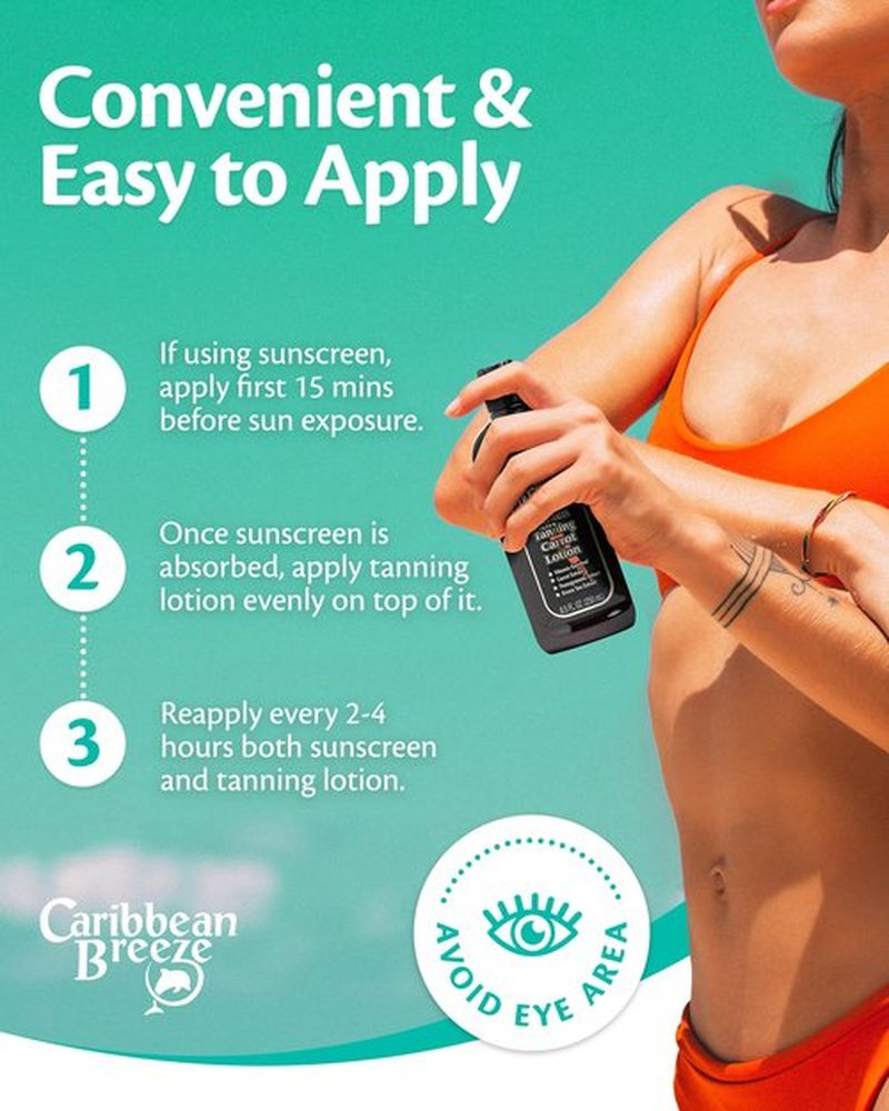 Caribbean Breeze Golden Carrot Sun Tanning Accelerator Lotion, Natural Tanning Lotion with Pomegranate Aloe Extracts, Rich in Oxidants, Moisturizes the Skin, and Anti-Aging Properties, 8.5 oz (250 ml)