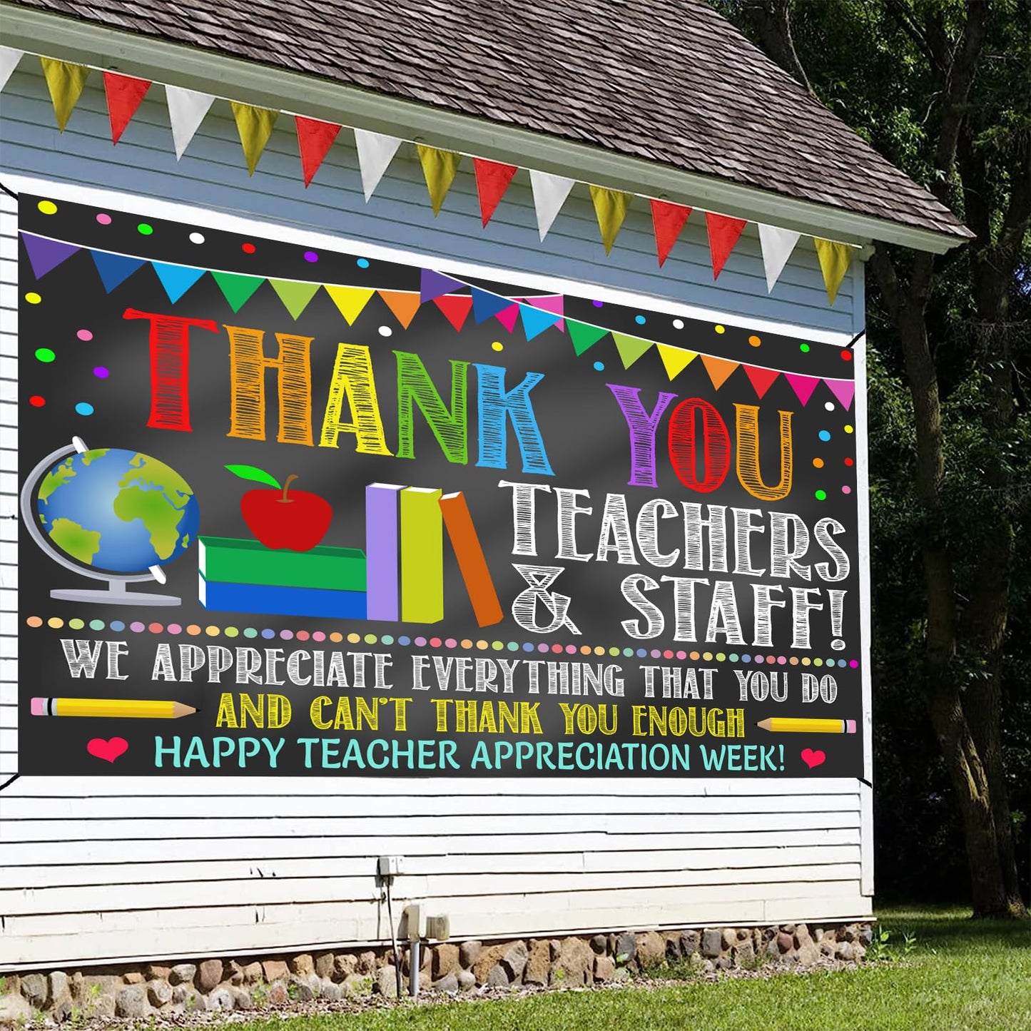 Thank You Teachers Teacher Appreciation Week Backdrop Banner Decorations, Teachers Staffs Appreciation Week 2025 Banner Background Decorations