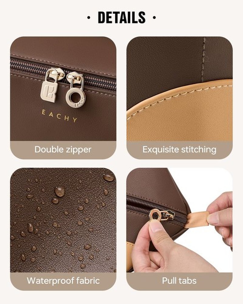 EACHY Travel Makeup Bag,Large Capacity Cosmetic Bags for Women,Waterproof Portable Pouch Open Flat Toiletry Bag Patchwork Makeup Bag (ZY-Brown)