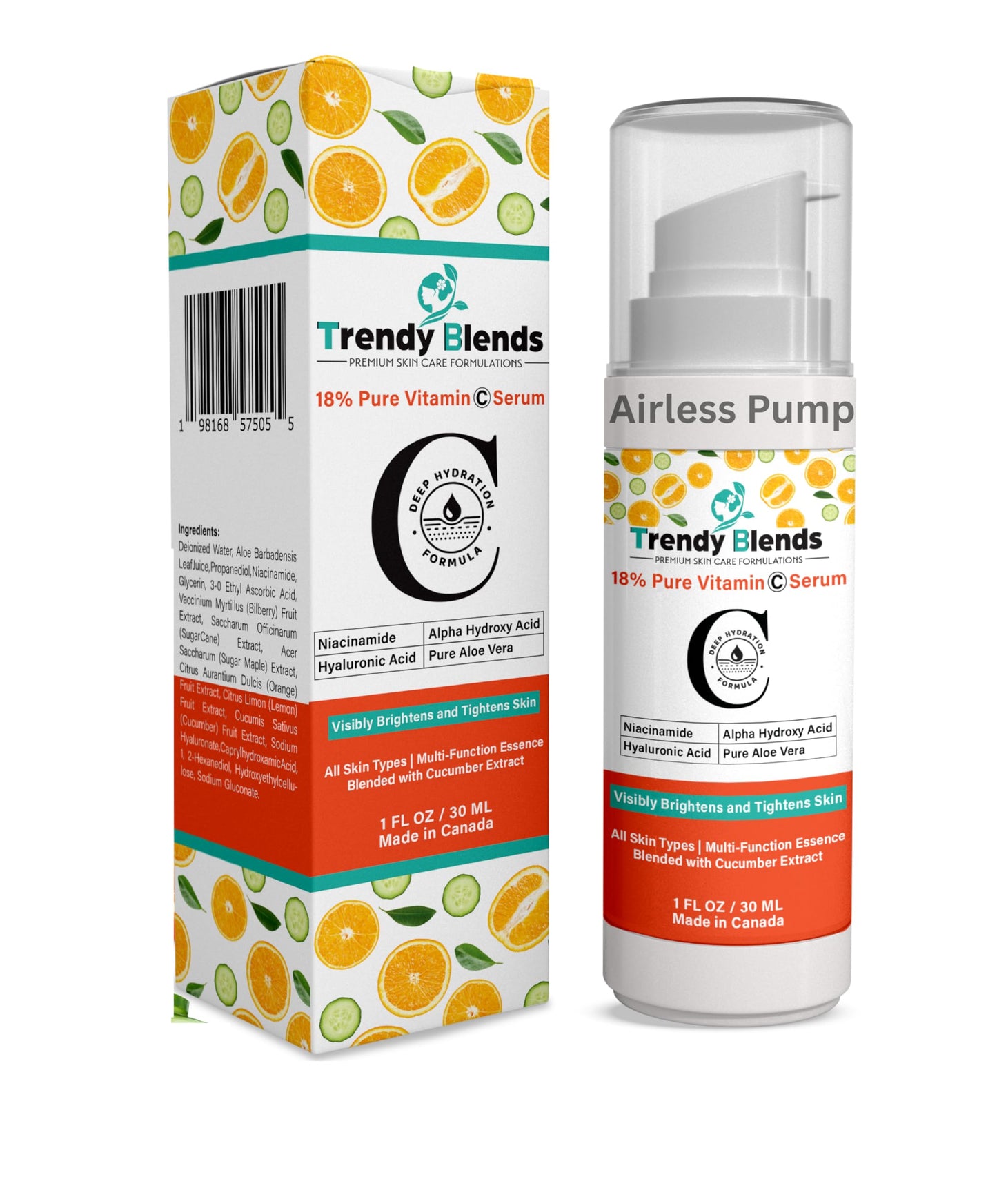 Trendy Blends 18% Vitamin C Serum with Hyaluronic Acid, Niacinamides- Brightening Face Serum for Glowing Skin - Dark Spot Corrector & Anti-Aging Formula 1Fl Oz