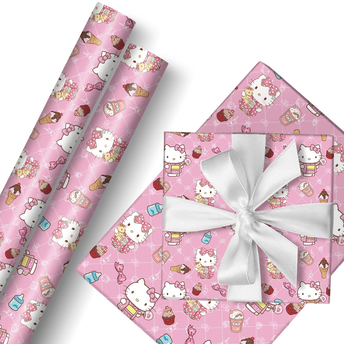EYQQM Wrapping Paper 2 Rolls 118" x 17" Wrapping Paper Wrap Pack for Children's Birthday Party Storage Festive Decoration (Pink)
