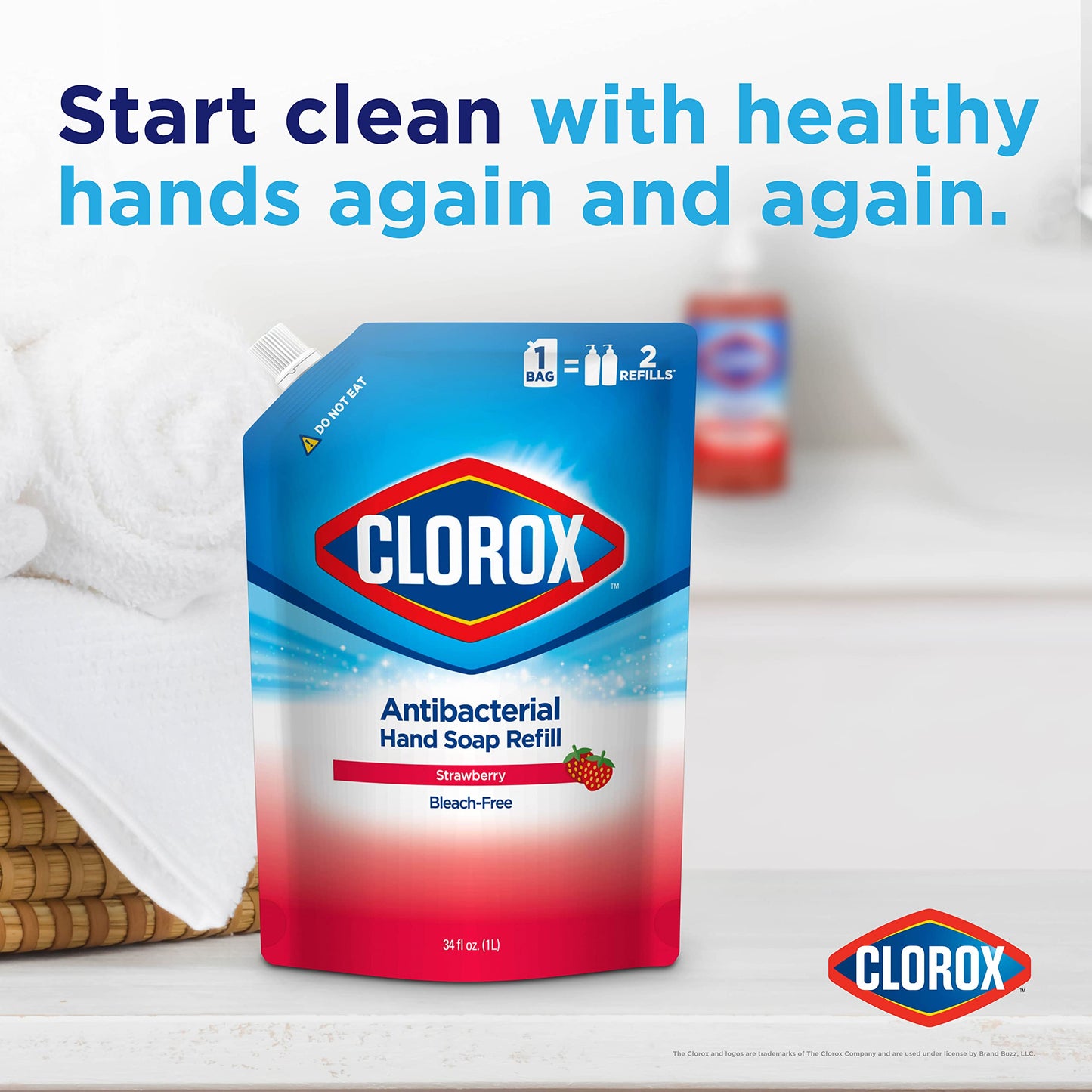 Clorox Antibacterial Liquid Hand Soap Refill, Strawberry Scent - Scented Antibacterial Hand Wash for Bathroom or Kitchen That Washes Away Dirt and Keeps Hands Soft, 34 Fl Oz