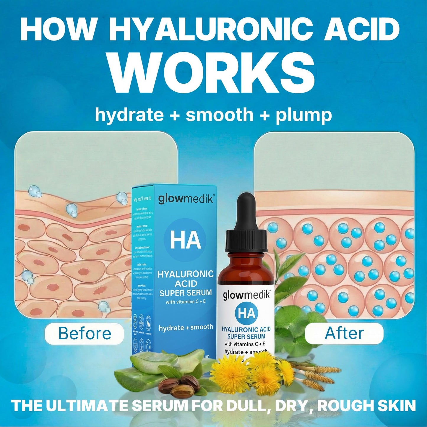 Glowmedik Hyaluronic Acid Serum for Face with Vitamin C & E - Advanced Hydrating Face Serum for Dry Skin, Fine Lines & Wrinkles - Vegan Facial Moisturizer for Women 1 fl oz 30ml