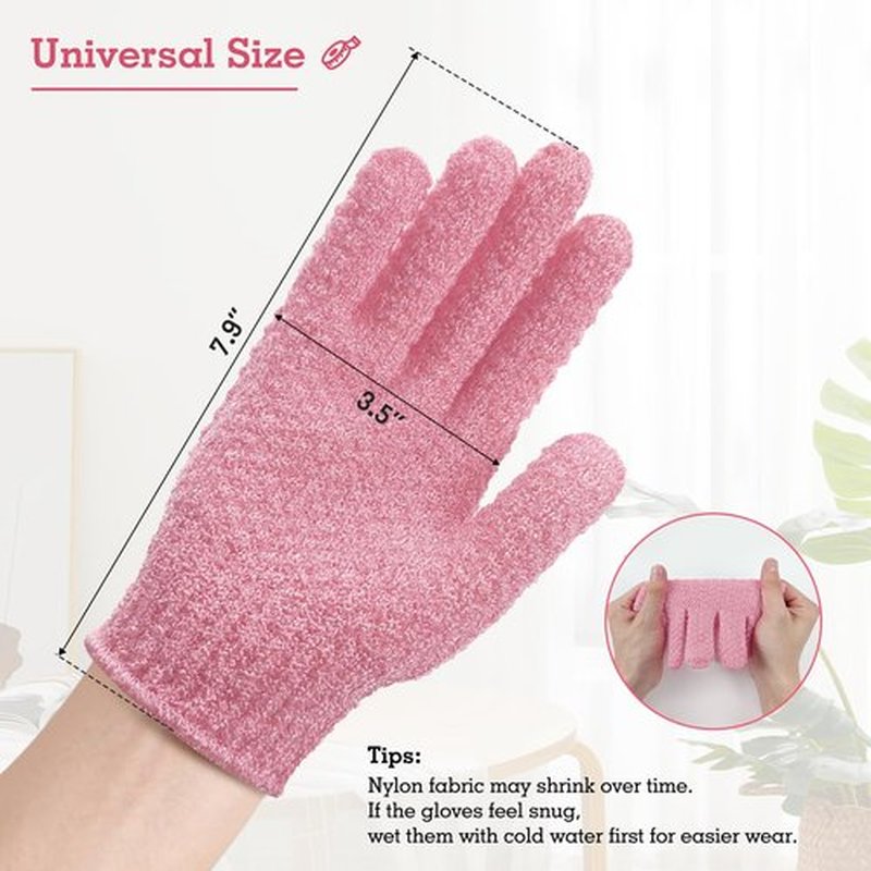 Evridwear Exfoliating Gloves for Shower, 100% Nylon Thick Soft Medium Heavy Bathing Gloves Dead Skin Remover Body Scrubber Smooth Skin with Hang Loop, 1 Pair Moderate Pink