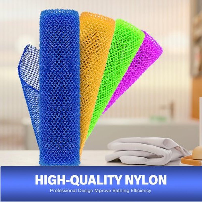 RIUOTA 4 African Net Sponge Mesh Long Mesh Bath Sponges - Exfoliates and Refreshes Skin for a Silky Smooth Shower Experience (Blue, Orange, Green, Purple)