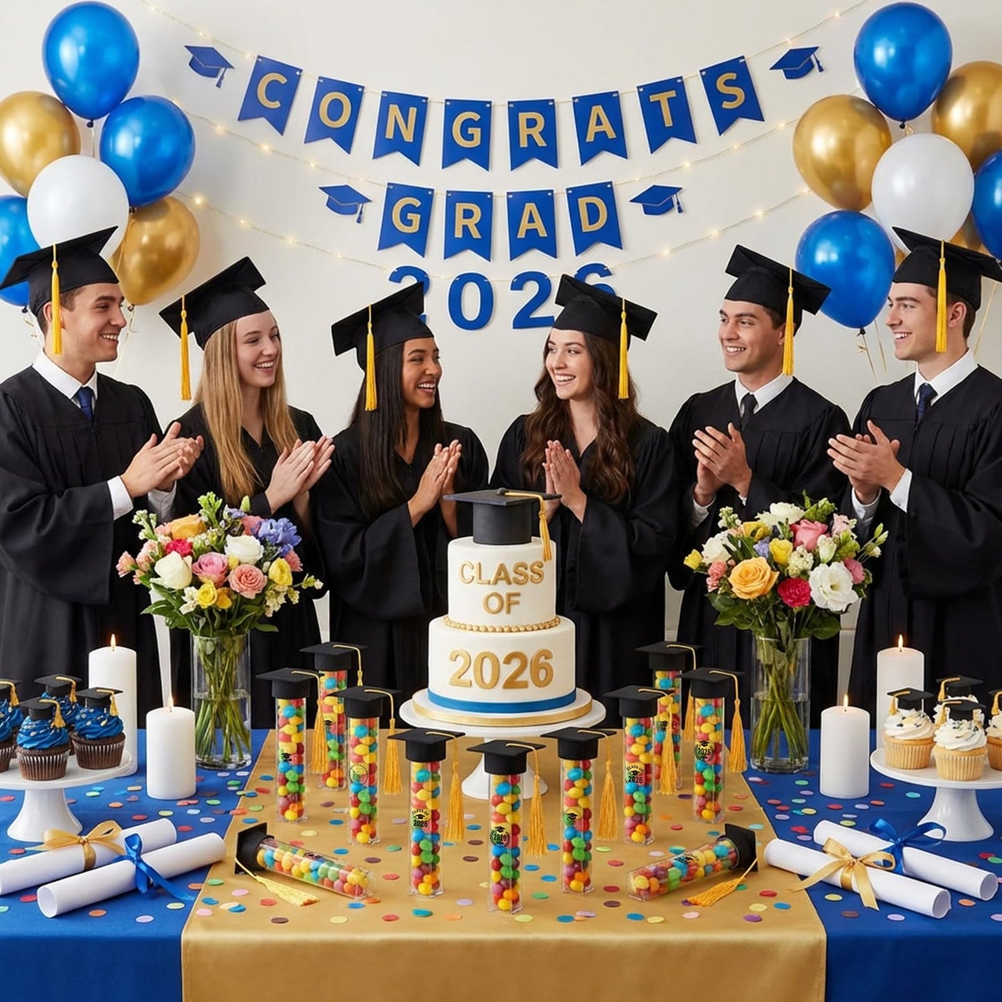 janbrm 2026 Graduation Candy Tubes 50 Pcs Graduation Candy Containers and 50 pcs Mini Caps Grad Cap Candy Box with Stickers Graduation Supplies Graduation Party Favors (Black)