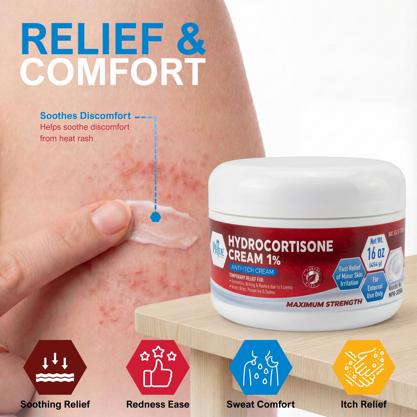 MED Pride 1% Hydrocortisone Cream Bulk 16 Oz Maximum Strength Itch Relief for Eczema, Dermatitis, Rashes, Mosquito Bites