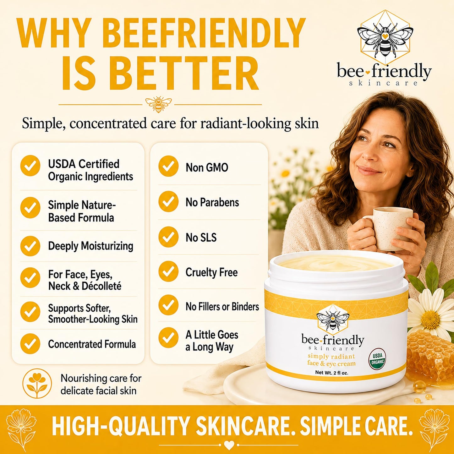 BeeFriendly® Organic Face and Eye Cream, All In One 2 oz