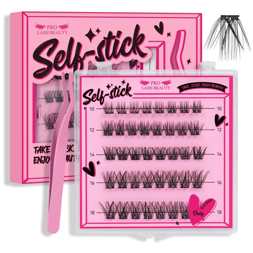 Self Adhesive Eyelashes 40Pcs Lash Clusters Self Stick Lashes Reusable Self-adhesive Lashes No Glue Cluster Lashes Easy for Use(Daisy,C-10-18mix)