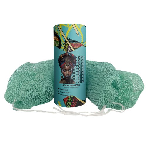 AFRIKI African Net Sponge, Authentic African Exfoliating Sponge, Black Owned, Back Scrubber, 45 inch Long for Normal to Sensitive Skin, for Daily use, Original Collection