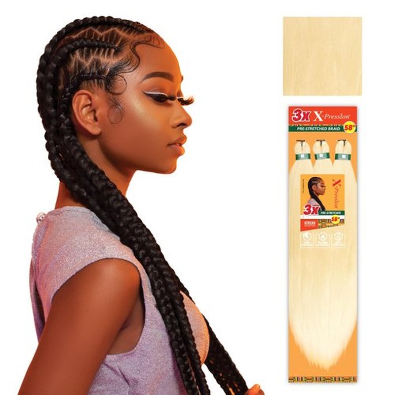 Sensationnel Xpression prestretched braiding hair - 3x xpression 58inch kanekalon fiber flame retardant smooth yaki braid - 3x x-pression 58 inch (3 pack, 613 BLONDE)