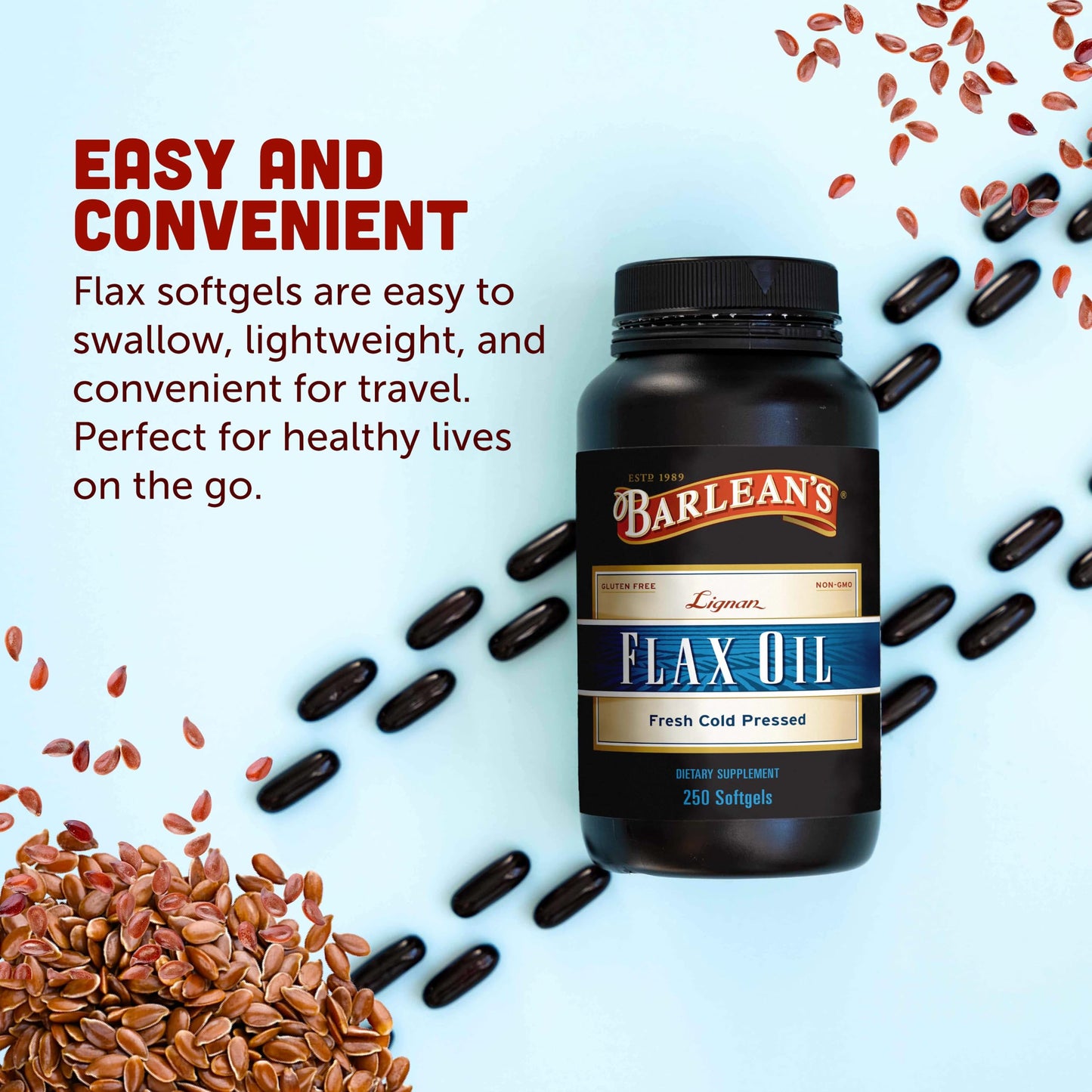 Barlean's Lignan Flaxseed Oil Softgels, Cold-Pressed Flax Seed Supplement with 1,550 mg ALA Omega-3 Fatty Acids for Joint & Heart Health, 1000mg, 250 ct