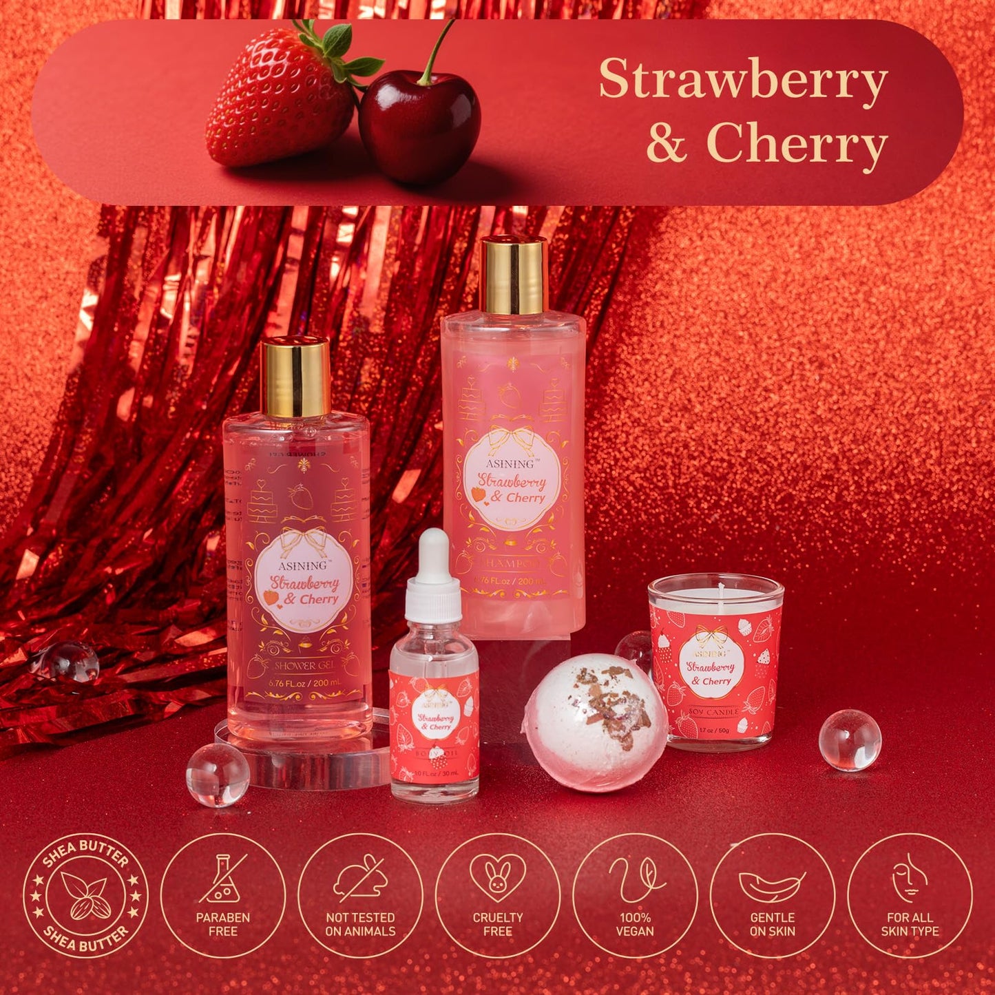 Gift Basket for Women, Strawberry Spa Baskets for Women Gifts, Beauty & Personal Care Set - Home Bath Pampering Package, Spa Self Care Kit, Teacher Appreciation, Thank You, Birthday, Mom Gift