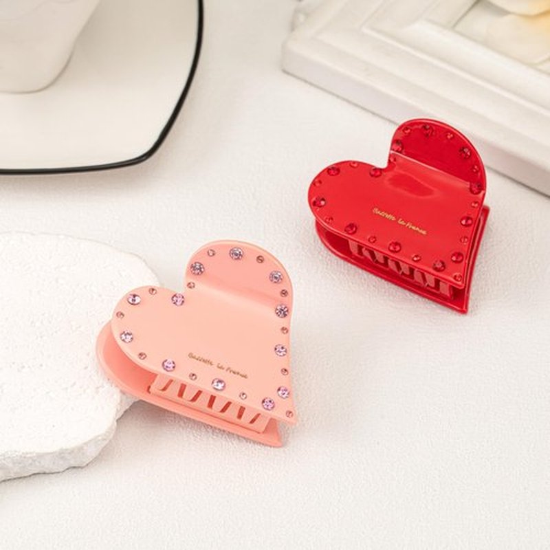 2PCS Heart Hair Clip,Rhinestone Heart Pink Red Hair Jaw Clips for Thin and Thick Hair, Women's Acrylic Hair Claw Clips Valentines Day hair Accessories Gifts Spring and Summer Hair Accessories