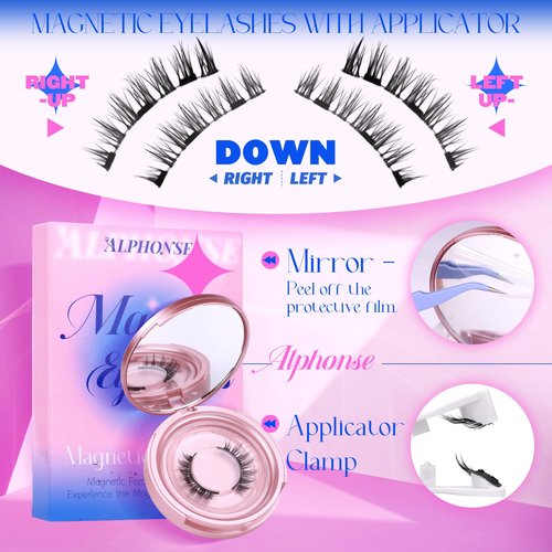 Reusable Magnetic Eyelashes with Applicator Manga Magnetic Lashes with Clamp Natural Look No Glue False Eyelashes Without Eyeliner ALPHONSE pestañas postizas magneticas