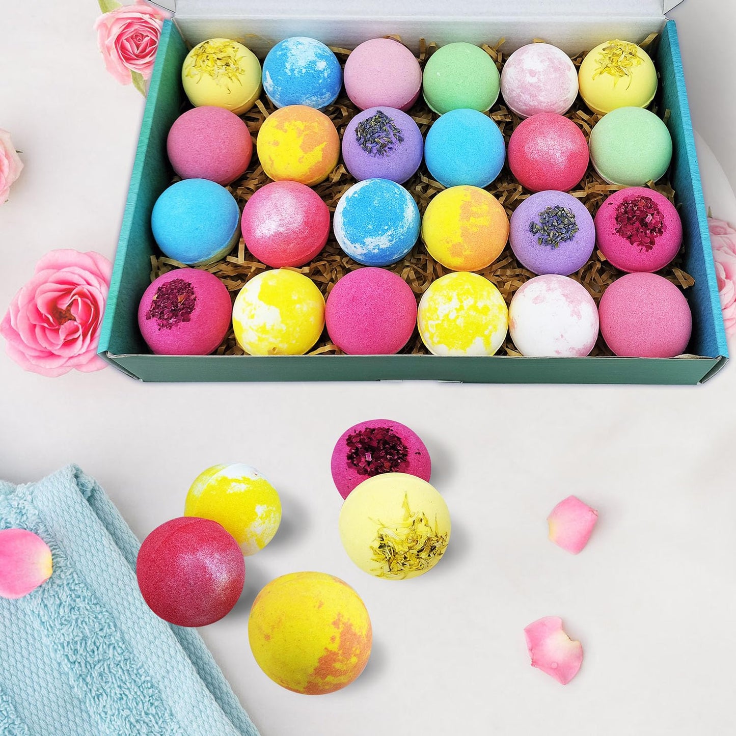 Beautifier Life Dry Skin Moisturizer Bath Bombs Gift Set 24, with Relaxing Scents Made from Essential Oils for Bubble and Spa Bath, Handmade Christmas Gifts for Her/Him, Wife, Girlfriend