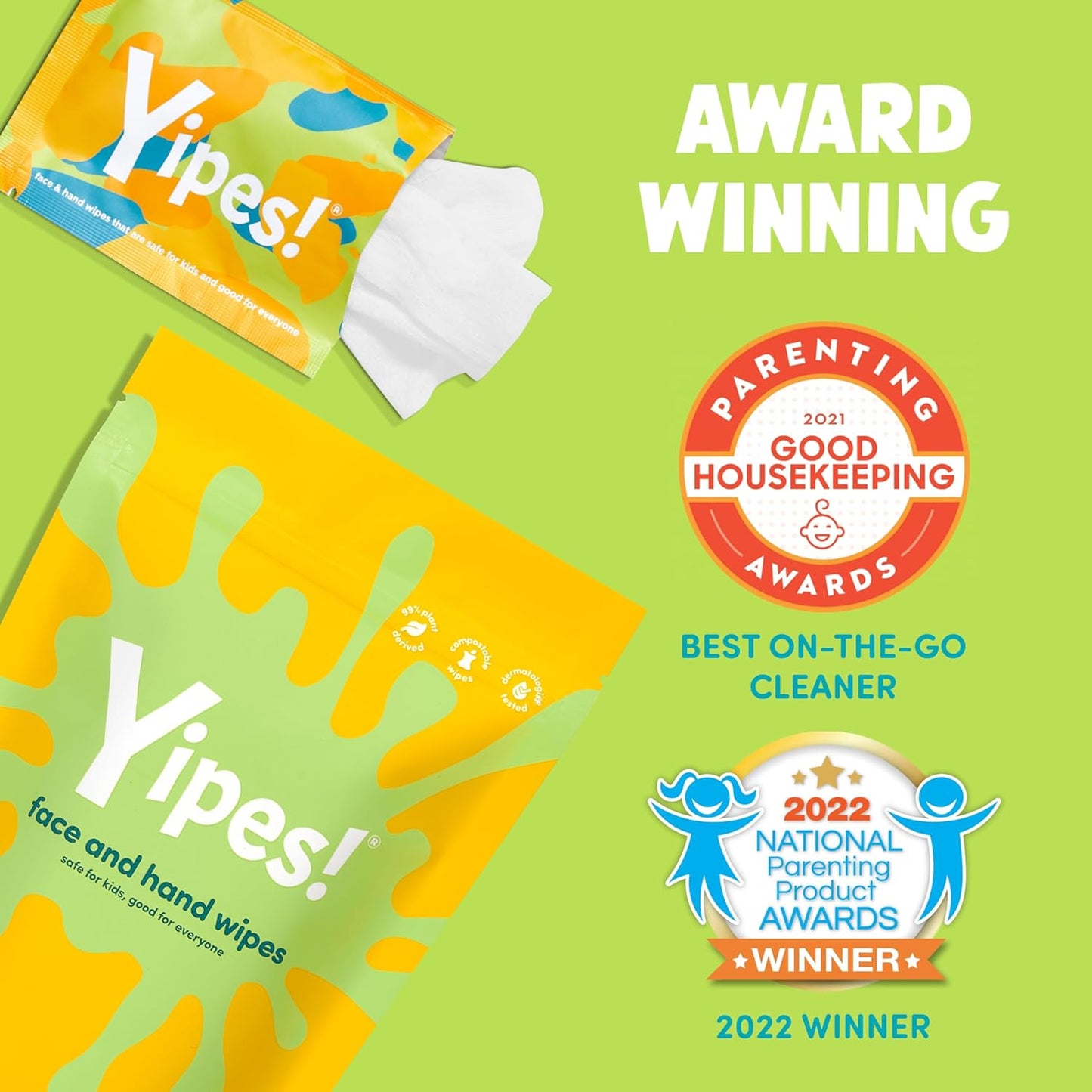 Kids Face and Hand Wipes - Compostable Wet Wipes for Sensitive Skin | Individually Wrapped | 2-Pack