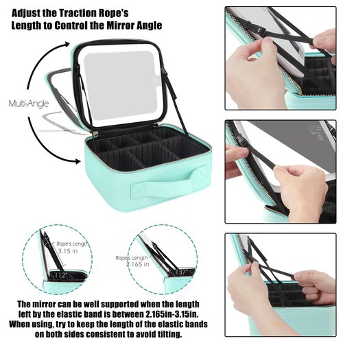 MOMIRA Travel Makeup Bag Cosmetic Bag Makeup Organizer Bag with Large Lighted Mirror 3 Color Scenarios Adjustable Brightness, Waterproof Makeup Travel Case, Large Makeup Train Case Toiletry Gift