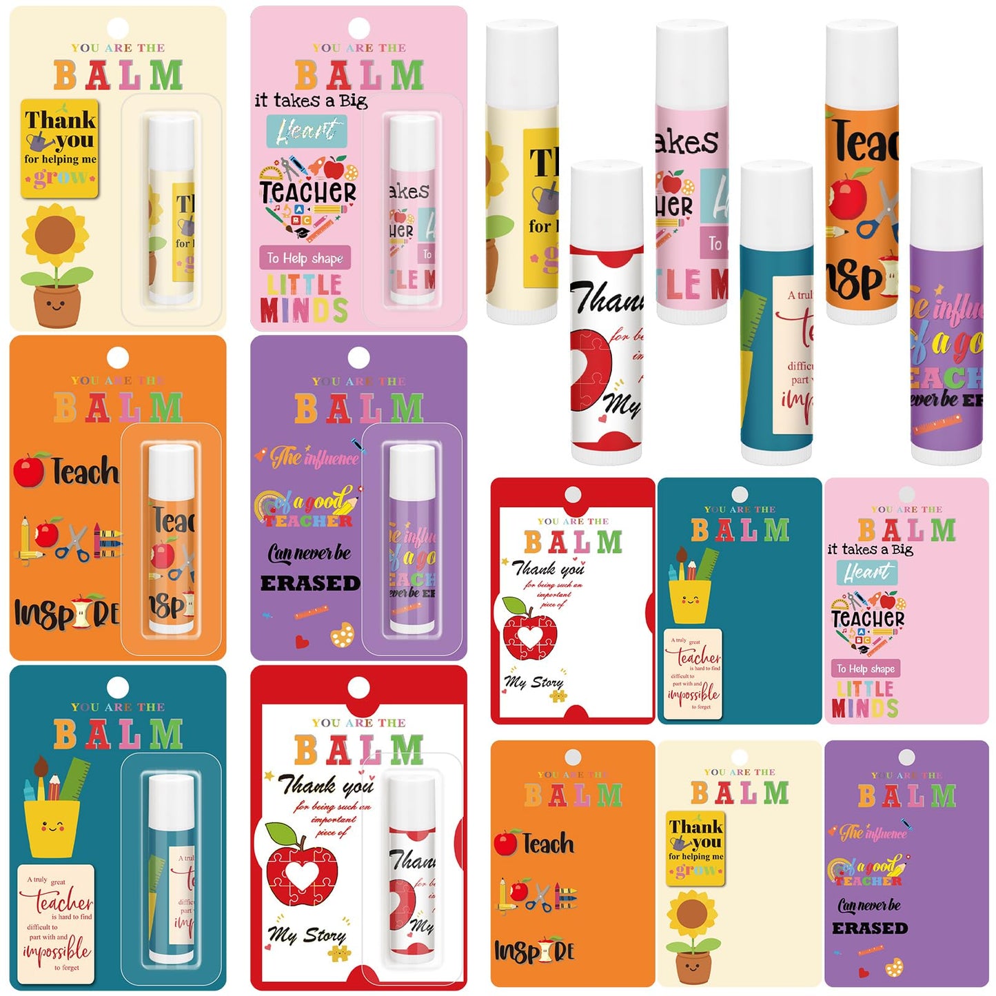 Leelosp 6 Sets End of the Year Teacher Gifts You Are the Balm Lip Balm Bulk with Inspiring Card Back to School Small Appreciation Gifts for Teacher Staff Student School Classroom
