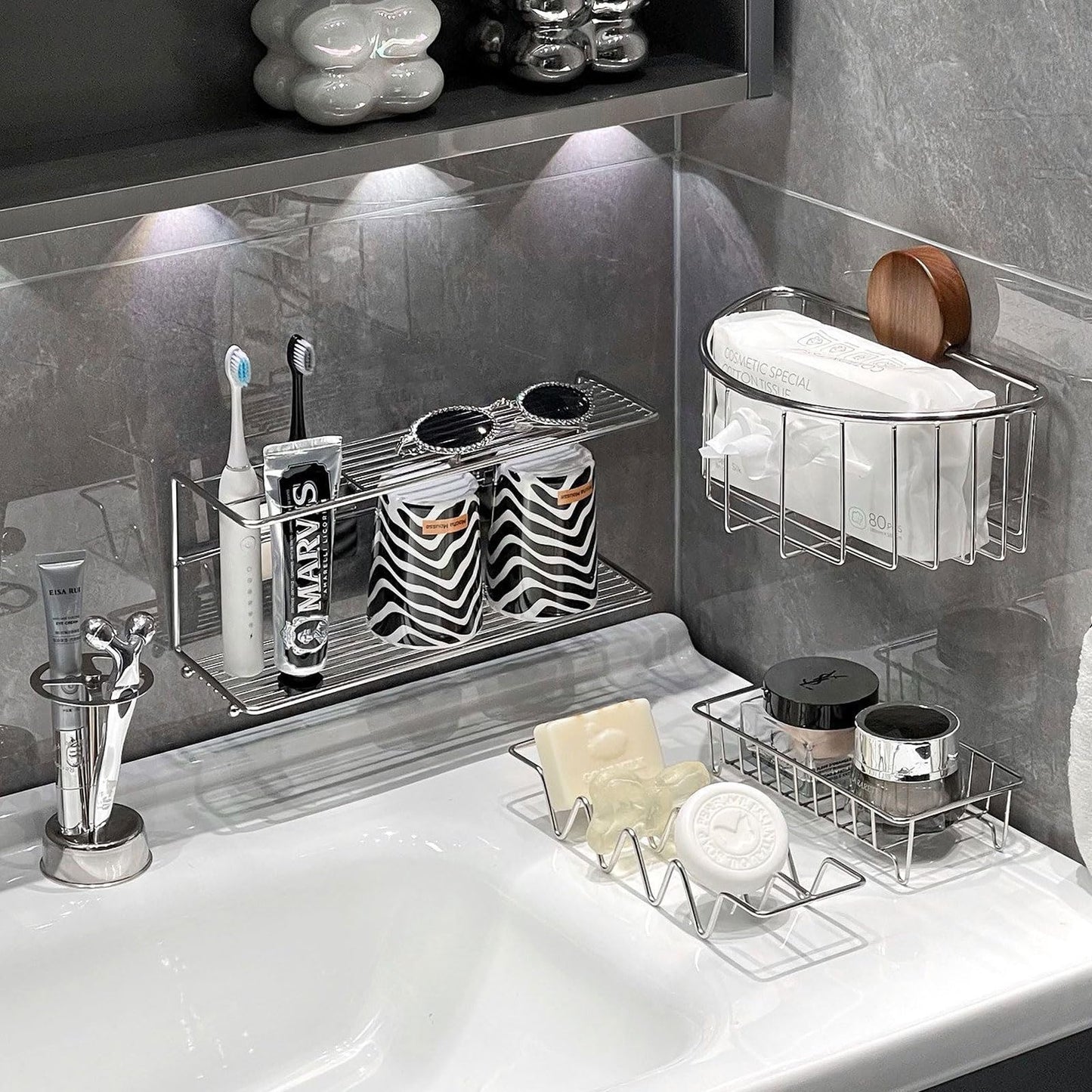 4 Tier Soap Bar Holder, 304 Stainless Steel Soap Dish for Bathroom, Shampoo Bar Dish Rack, Sponge Rack for Kitchen Sink (2PCS-Silver)
