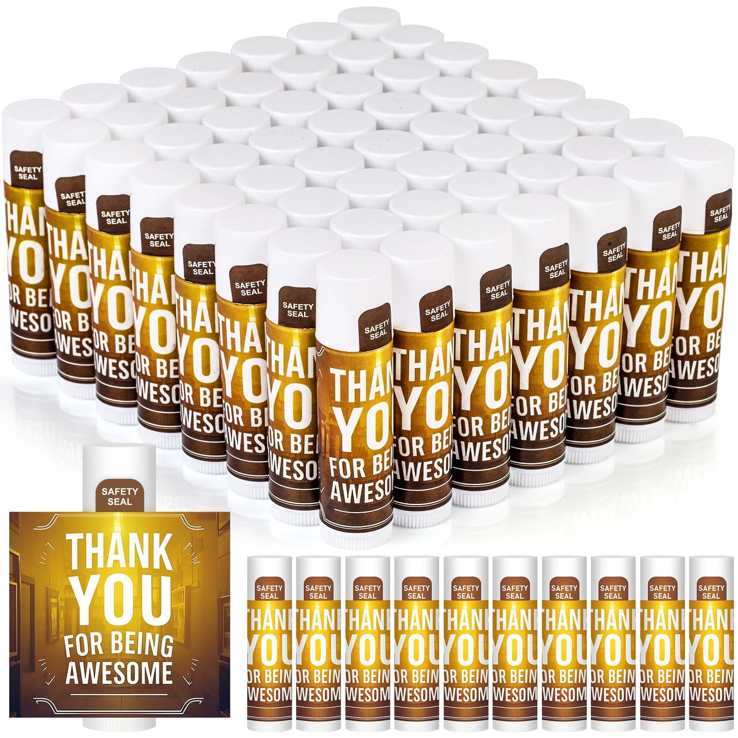 DMSKY Thank You Gift Lip Balm Bulk 60 Pcs, Inspirational Appreciation Gift for Employee Teacher Coworkers Nurse Volunteer Staff, Thank You Gifts for Woman Man
