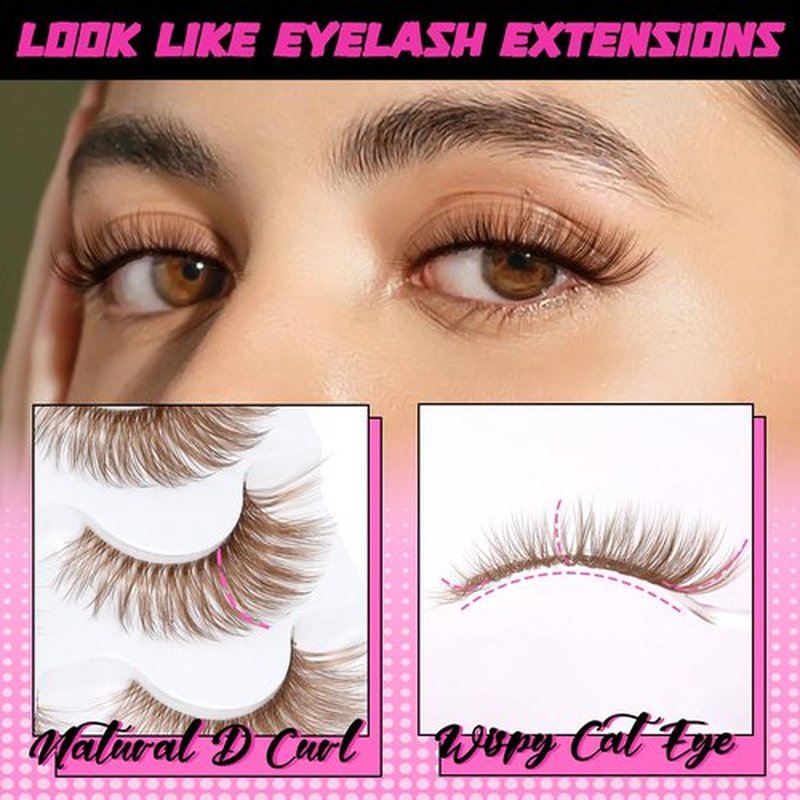 Veleasha Brown Lashes Cat Eye Lashes Wispy Faux Mink Lashes 100% Handmade Natural Look False Eyelashes with Clear Band Lightweight Fluffy False Eyelashes 5 Pairs Pack(Brown04)