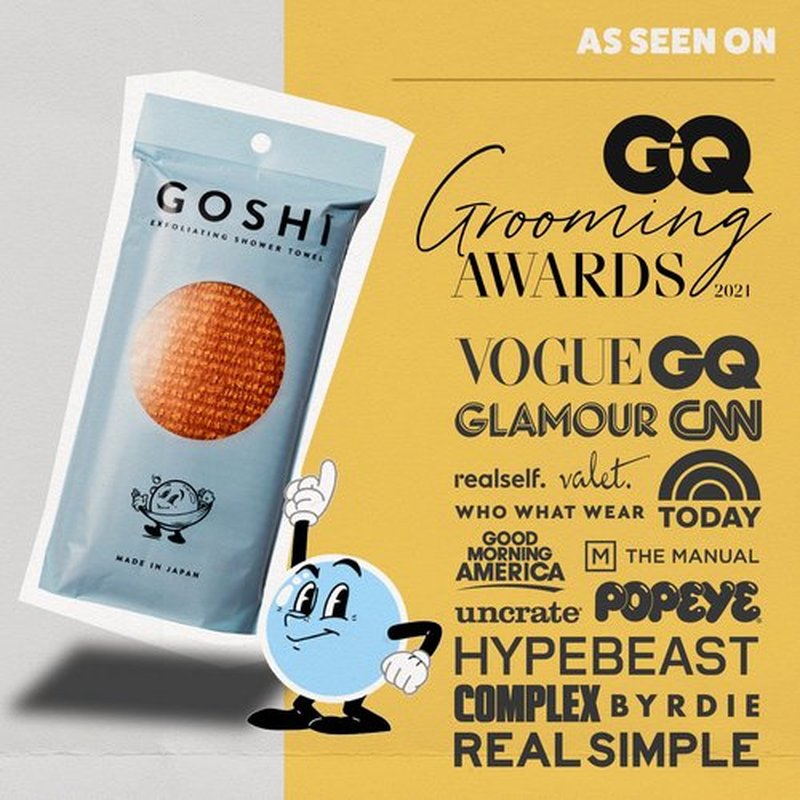 GOSHI Exfoliating Shower Towel - Rip-Resistant Exfoliating Washcloth for All Skin Types - Marigold Yellow - Made in Japan