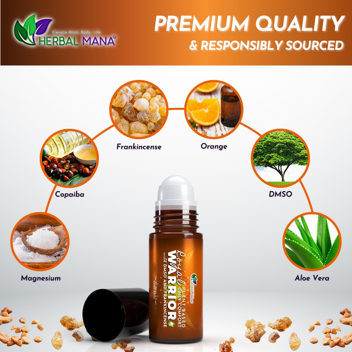 Herbal Mana Frankincense DMSO Roll-On | Menthol-Free | Royal Warrior | 1 fl oz (30 mL)