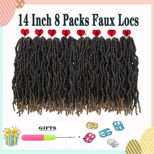 Paraglame Faux Locs Crochet Hair 14 Inch 8 Packs Soft Locs Pre-Looped Crochet Hair, New Soft Faux Locs Curly Hair Extension, Goddess Locs Crochet Hair for Black Women (8 Packs, T27#)